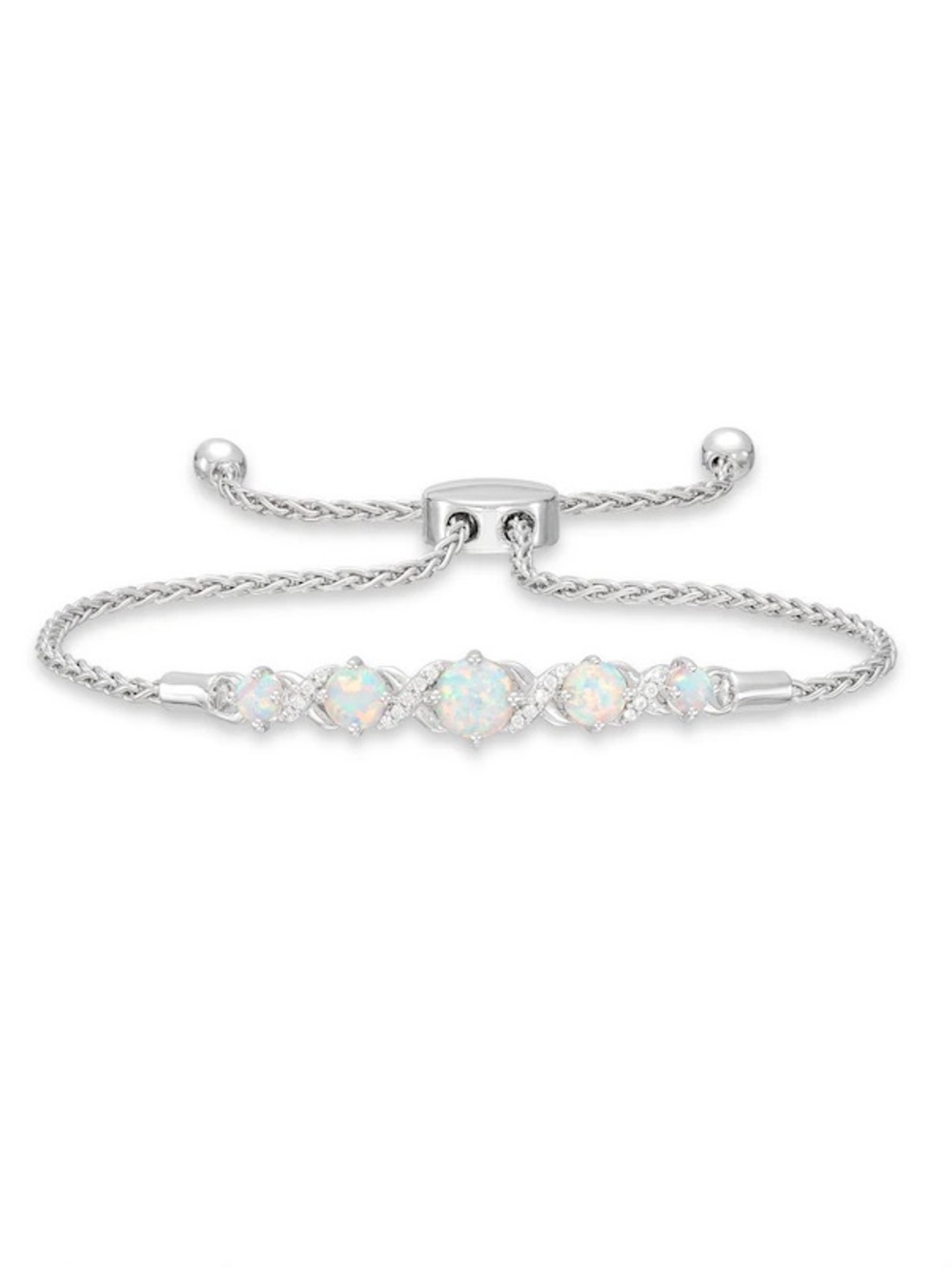 Kay Jewelers Sterling Silver Opal Station Adjustable Bracelet - White Opal